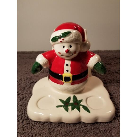 HandPainted Earthenware Santa & Snowman Napkin Holder&Salt And‎ Pepper Set - Picture 3 of 10
